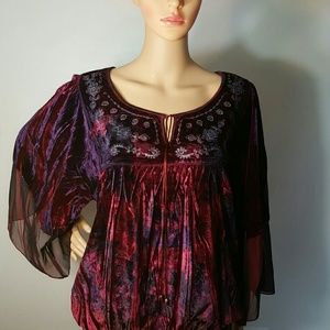 One world velvet blouse bell sleeves size L